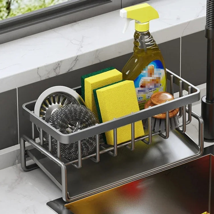 Kitchen Sink Multifunctional Drain Rack Sponge Rag Storage Shelf Gray