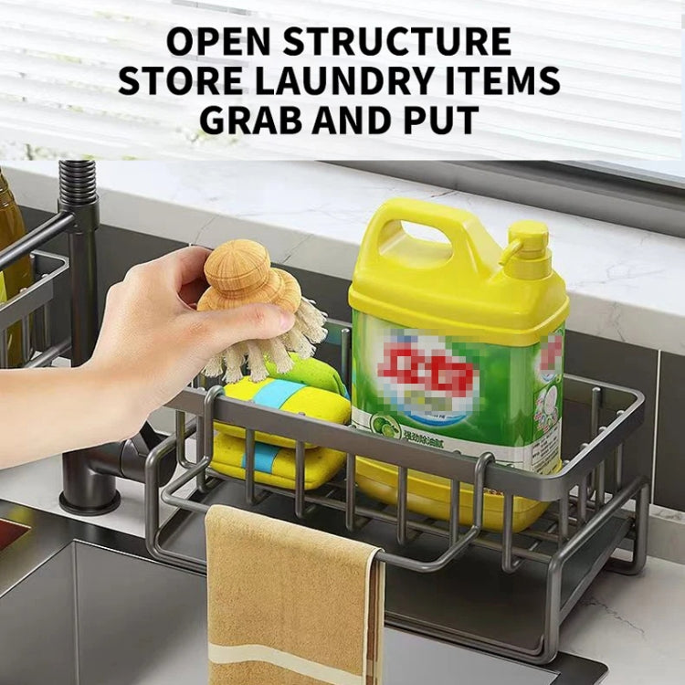 Kitchen Sink Multifunctional Drain Rack Sponge Rag Storage Shelf With Pole Black