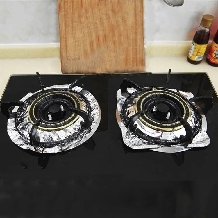 10pcs /Pack Gas Stove Oil-Proof Pad Cooktop Tinfoil Circle Kitchen Aluminum Foil Cleaning Mat, Model: Square