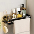 Wall-mounted Kitchen and Bathroom Storage Rack with 4 Hooks, Spec: Shelf + Pole
