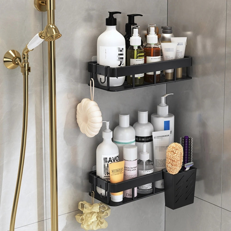 Wall-mounted Kitchen and Bathroom Storage Rack with 4 Hooks, Spec: Shelf + Pole+Cup