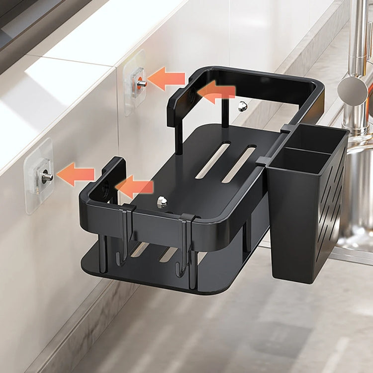 Wall-mounted Kitchen and Bathroom Storage Rack with 4 Hooks, Spec: Shelf + Pole