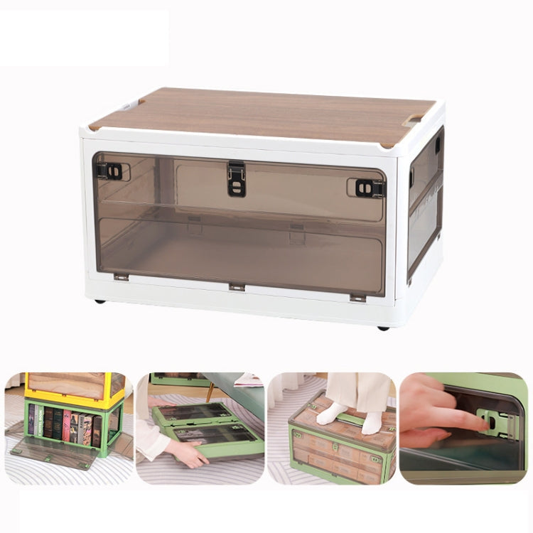 Folding Plastic Storage Box Stackable Storage Organizer with Wheels  37 x 26.5 x 22 cm, Color: White Wooden Lid