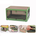 Folding Plastic Storage Box Stackable Storage Organizer with Wheels  37 x 26.5 x 22 cm, Color: Green Wooden Lid