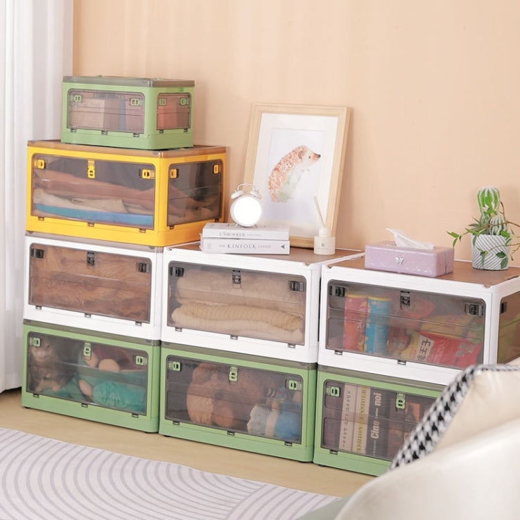 Folding Plastic Storage Box Stackable Storage Organizer with Wheels  37 x 26.5 x 22 cm, Color: Green