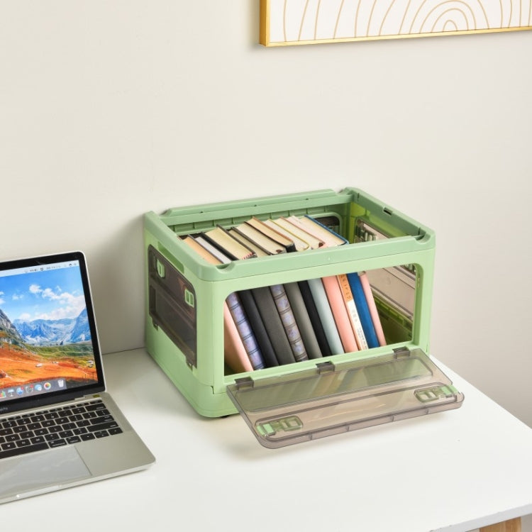 Folding Plastic Storage Box Stackable Storage Organizer with Wheels  37 x 26.5 x 22 cm, Color: White