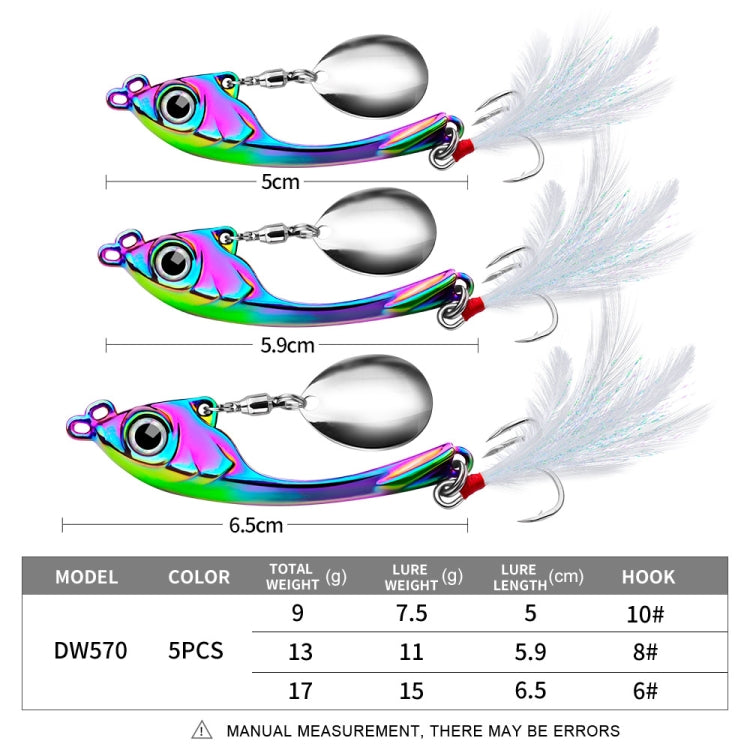PROBEROS DW570 Fishing Lures Spinning Sequins Long Casting Tremor Swimming VIB Micro Tremor Zinc Alloy Bait(Colorful) Weight: 9g