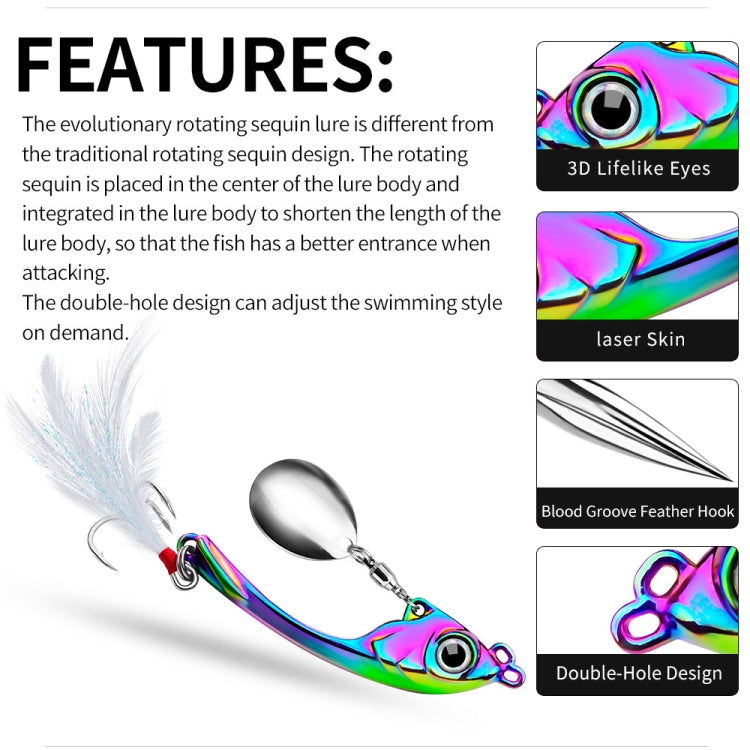 PROBEROS DW570 Fishing Lures Spinning Sequins Long Casting Tremor Swimming VIB Micro Tremor Zinc Alloy Bait(Colorful) Weight: 9g