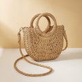 Half-moon Shape Straw Tote Bag Cross-body Woven Beach Single-shoulder Bag, Color: Camel