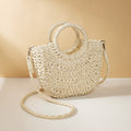 Half-moon Shape Straw Tote Bag Cross-body Woven Beach Single-shoulder Bag, Color: Beige
