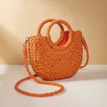 Half-moon Shape Straw Tote Bag Cross-body Woven Beach Single-shoulder Bag, Color: Orange Red