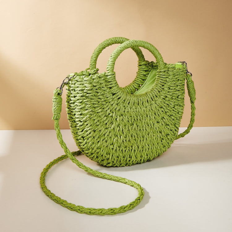 Half-moon Shape Straw Tote Bag Cross-body Woven Beach Single-shoulder Bag, Color: Green