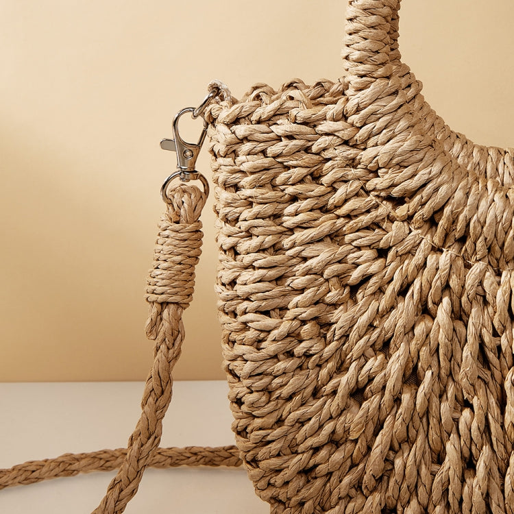 Half-moon Shape Straw Tote Bag Cross-body Woven Beach Single-shoulder Bag, Color: Beige
