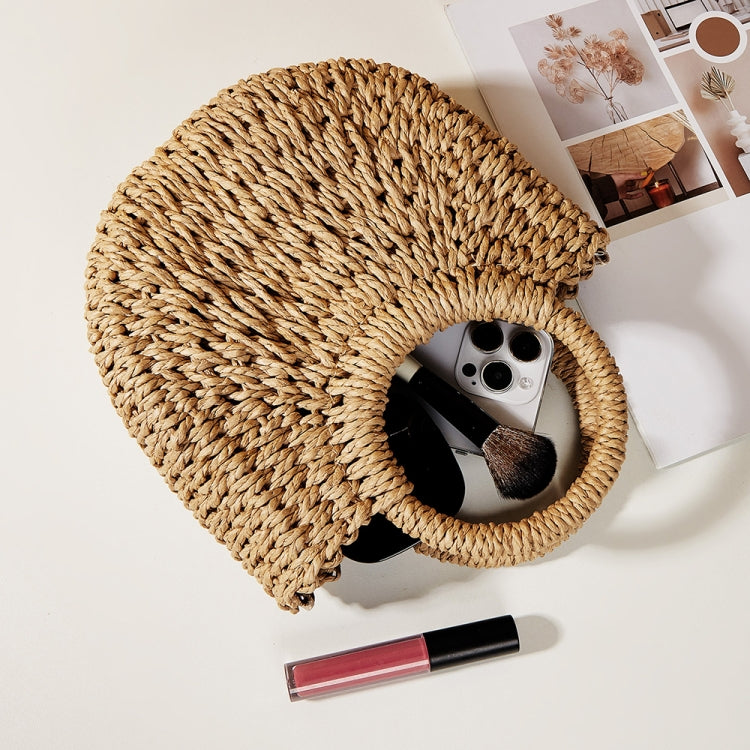 Half-moon Shape Straw Tote Bag Cross-body Woven Beach Single-shoulder Bag, Color: Beige