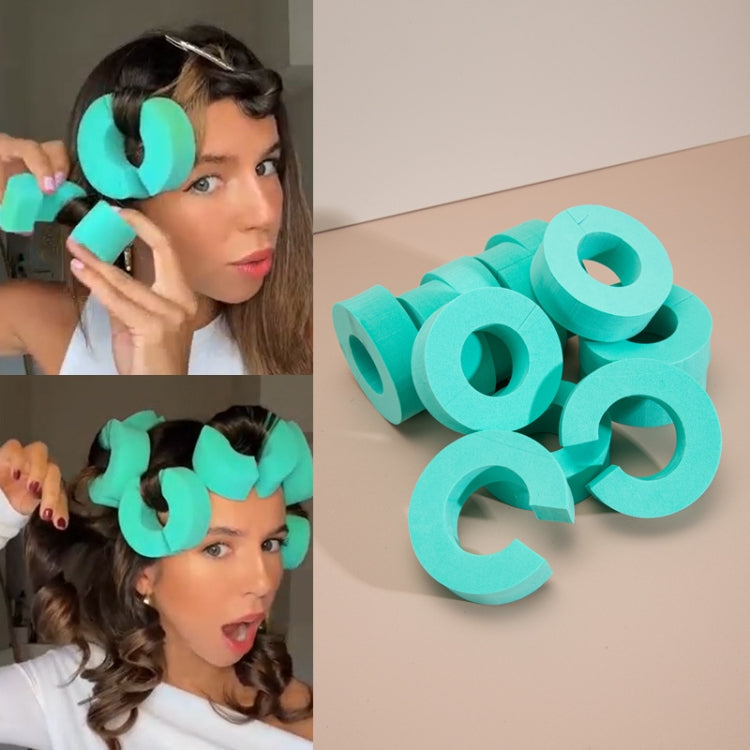 12pcs /Pack Small C-Shape Portable Hair Curler Beauty Fluffy No Heat No Harm Hair Sleeping Hair Roller(Cyan)