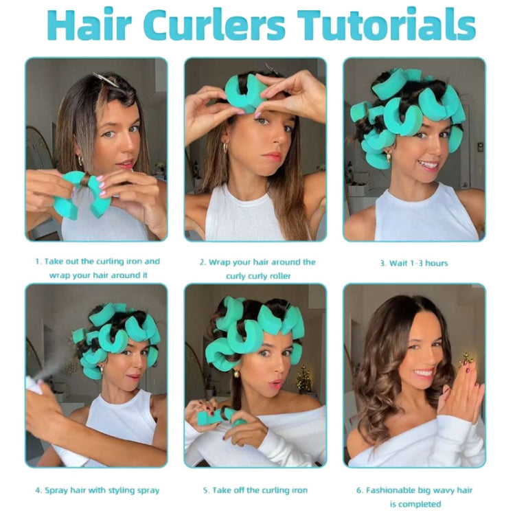 12pcs /Pack Small C-Shape Portable Hair Curler Beauty Fluffy No Heat No Harm Hair Sleeping Hair Roller(Cyan)