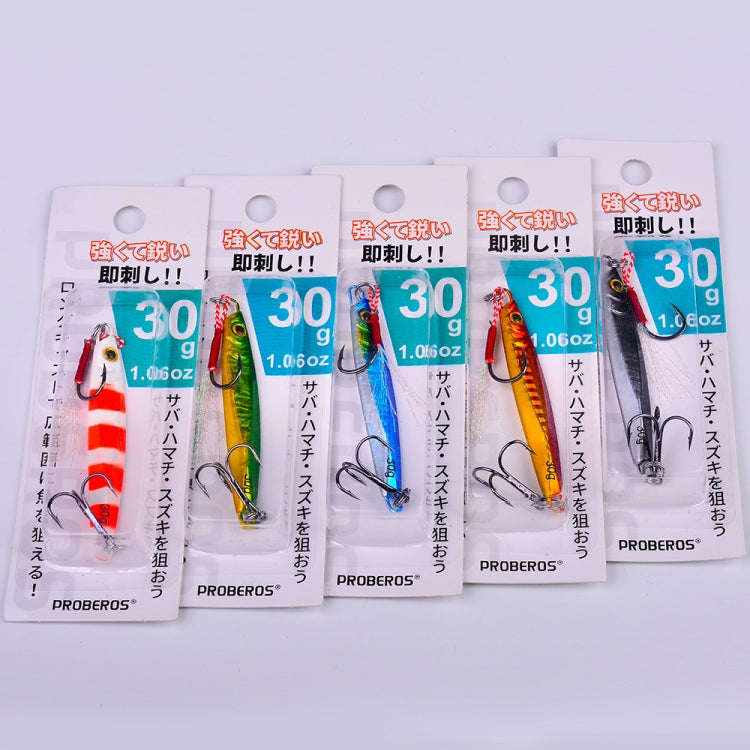 PROBEROS LF128 Long Casting Lure Iron Plate Lead Fish Freshwater Sea Fishing Warp Bass Metal Sequins Baits, Size: 30g(Color E)