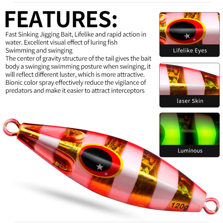 PROBEROS LF124 Deep Sea Iron Plate Lead Fish Fishing Lure Slow Sinking Rocking Luminous Boat Fishing Bait, Size: 30g(Color C)