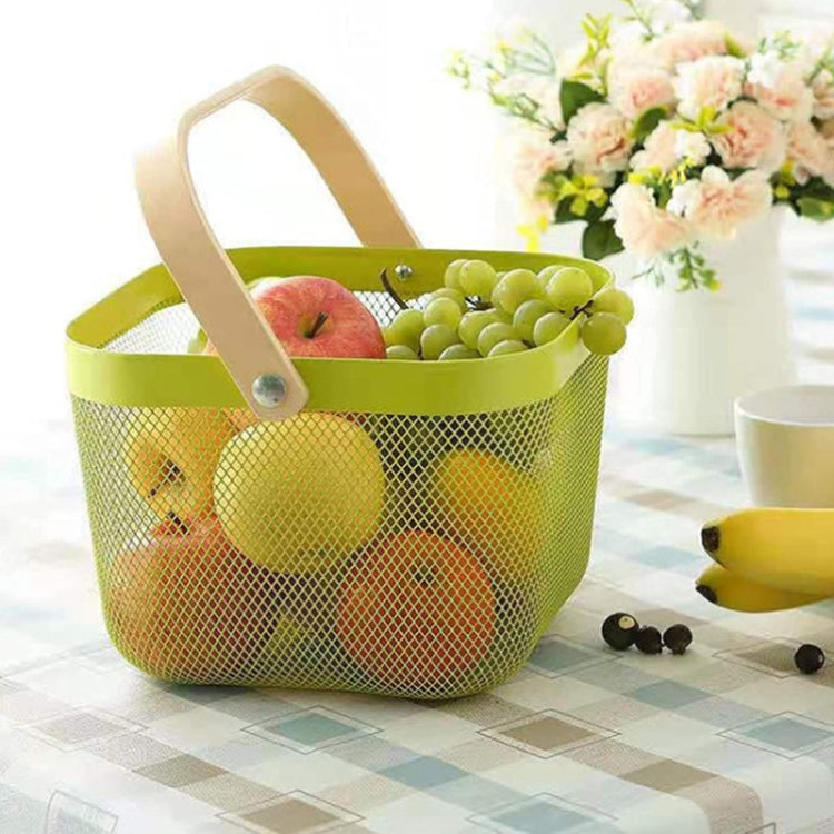 Square  Wooden Handle Mesh Basket Snack Fruit Storage Basket(White)
