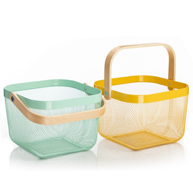 Square  Wooden Handle Mesh Basket Snack Fruit Storage Basket(Grey)