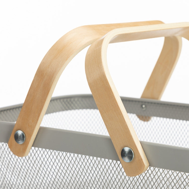 Square  Wooden Handle Mesh Basket Snack Fruit Storage Basket(Grey)