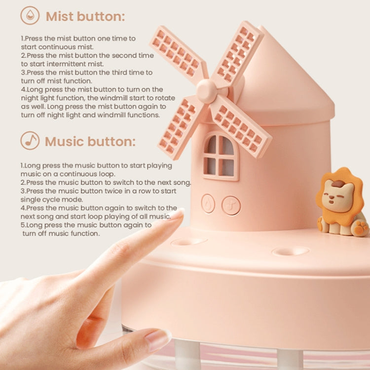 ZAY-H007 LED Light Double Spray Wireless Mini Desktop Windmill Music Humidifier(Pink)