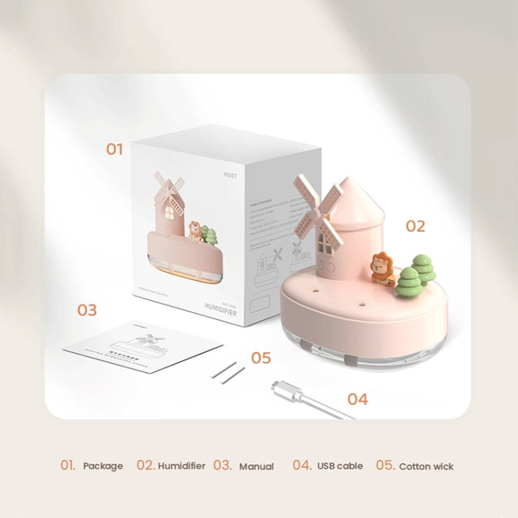 ZAY-H007 LED Light Double Spray Wireless Mini Desktop Windmill Music Humidifier(Pink)