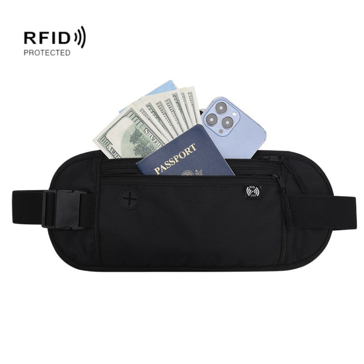 Passport Fit Invisible Waterproof Cell Phone Waist Pack Anti-theft Brush Travel Document Organizer Bag(Black)