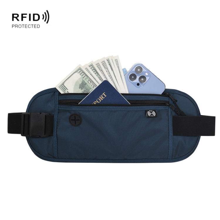 Passport Fit Invisible Waterproof Cell Phone Waist Pack Anti-theft Brush Travel Document Organizer Bag(Dark Blue)