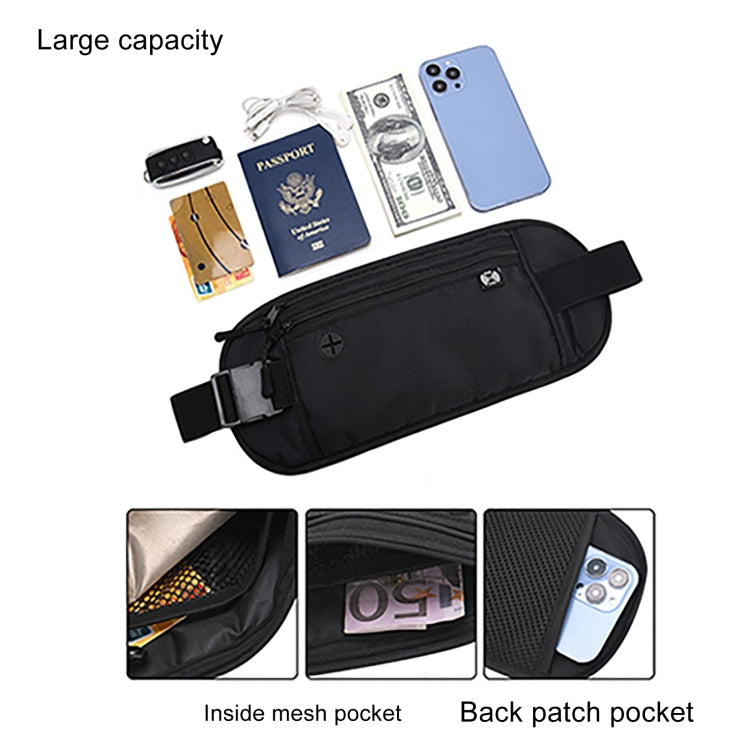 Passport Fit Invisible Waterproof Cell Phone Waist Pack Anti-theft Brush Travel Document Organizer Bag(Black)