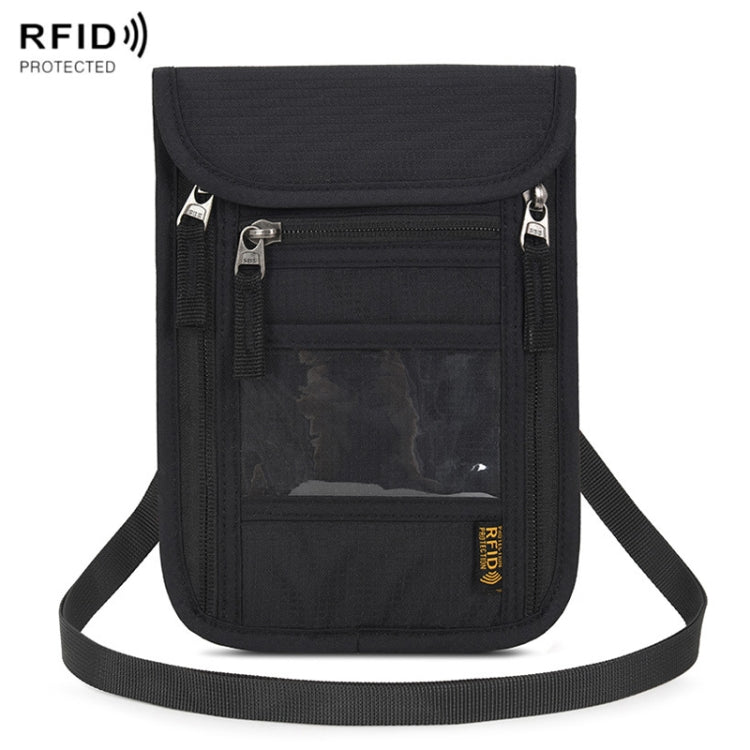 Passport ID Bag Anti-Theft Brush Card Bag Multi-Functional Neck Cell Phone Bag(Black)