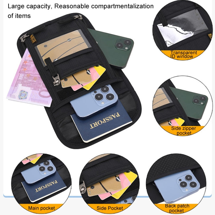 Passport ID Bag Anti-Theft Brush Card Bag Multi-Functional Neck Cell Phone Bag(Black)