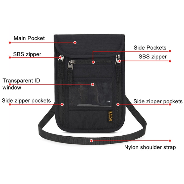 Passport ID Bag Anti-Theft Brush Card Bag Multi-Functional Neck Cell Phone Bag(Black)