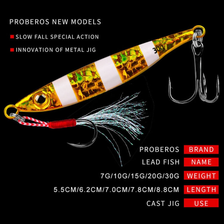 PROBEROS LF126 Long Casting Lead Fish Bait Freshwater Sea Fishing Fish Lures Sequins, Weight: 30g(Luminous Color A)