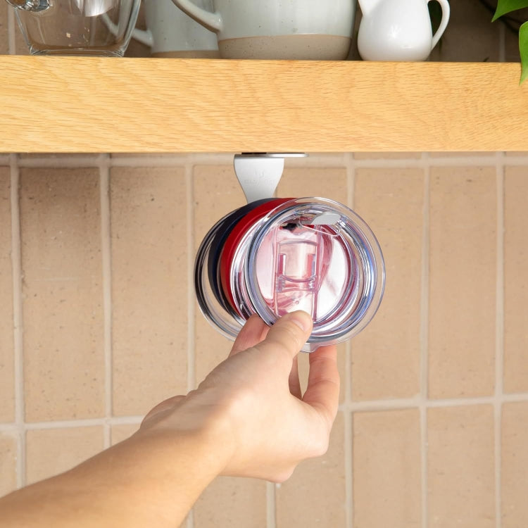 Tumbler Lid Organizer Self-Adhesive Under-Cabinet Cup Lid Storage Rack, Color: Black