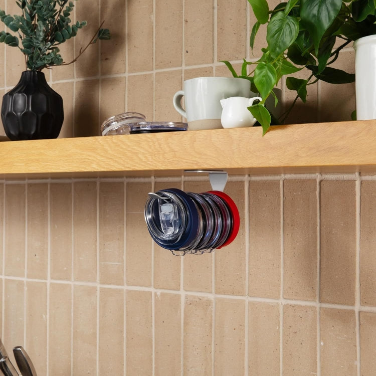 Tumbler Lid Organizer Self-Adhesive Under-Cabinet Cup Lid Storage Rack, Color: Steel Color