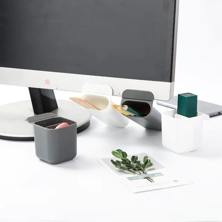 Desktop Computer Monitor Auxiliary Pen Holder Desk Adhesive Storage Box, Color: Square Double-layer-White