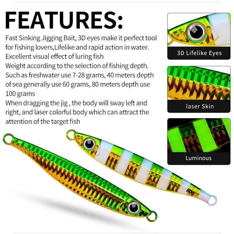 PROBEROS LF121 Fast Sinking Laser Boat Fishing Sea Fishing Lure Iron Plate Bait, Weight: 21g(Luminous Color A)
