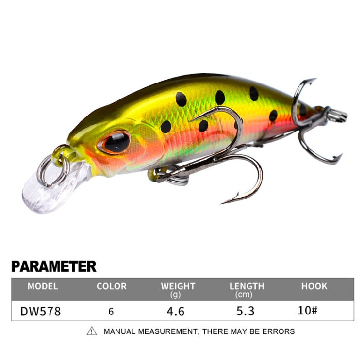 PROBEROS DW577 8003 Hook 5.3cm 4.6g Sinking Minnow Lure Long Casting Bionic Plastic Hard Bait Fishing Tackle(Color F)