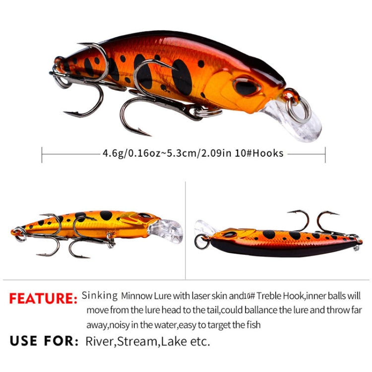 PROBEROS DW577 8003 Hook 5.3cm 4.6g Sinking Minnow Lure Long Casting Bionic Plastic Hard Bait Fishing Tackle(Color C)