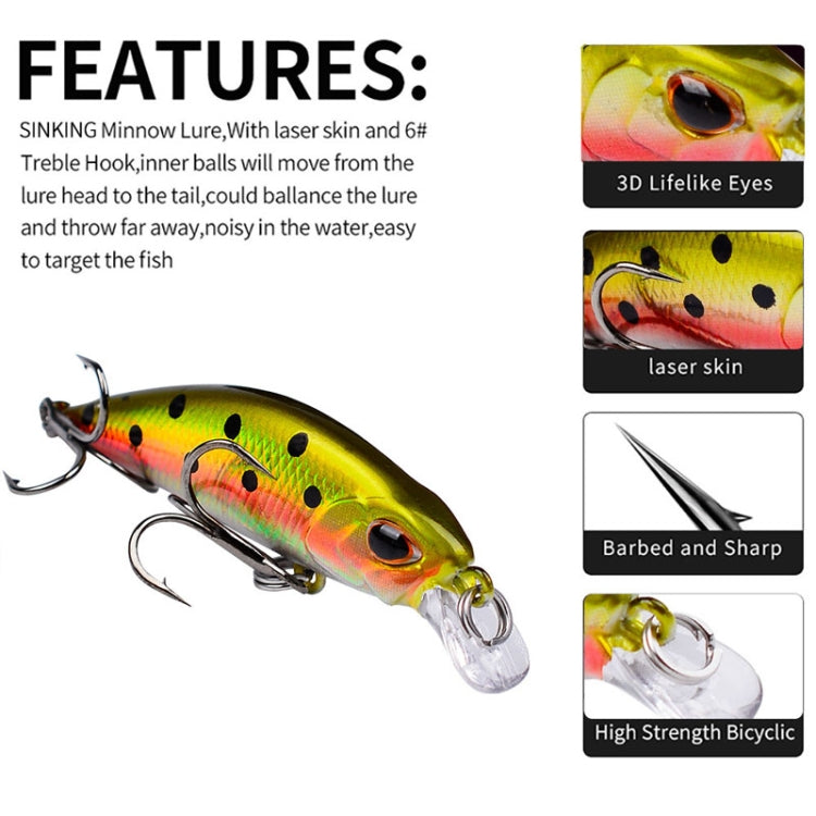 PROBEROS DW577 8003 Hook 5.3cm 4.6g Sinking Minnow Lure Long Casting Bionic Plastic Hard Bait Fishing Tackle(Color C)