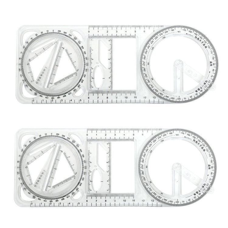 2pcs Multifunctional Drawing Ruler Function Drawing Protractor Geometric Ruler(For Primary School)
