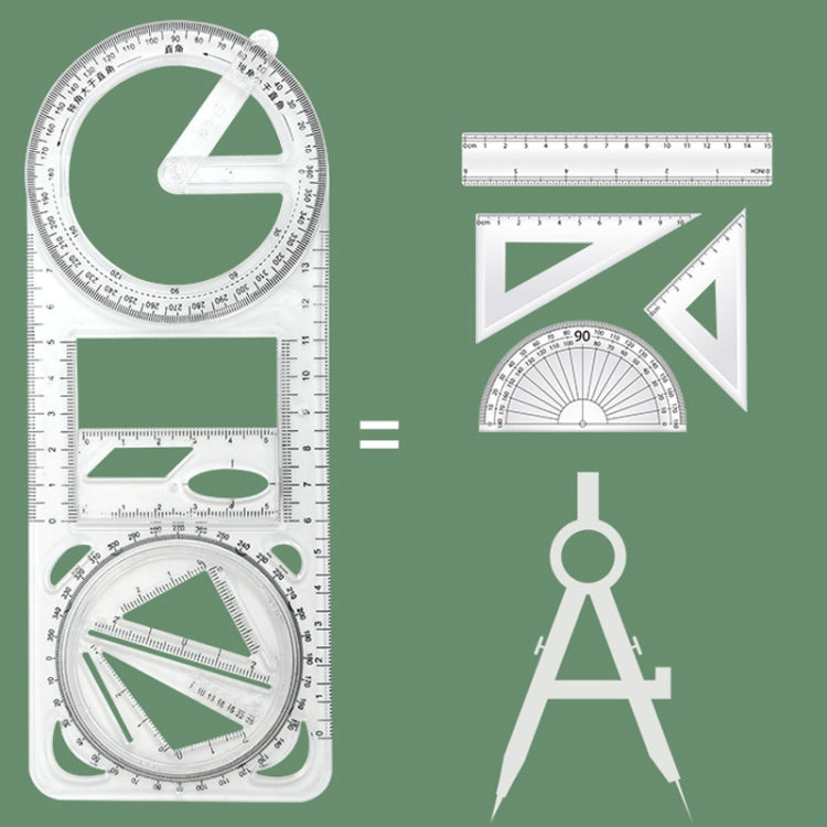 2pcs Multifunctional Drawing Ruler Function Drawing Protractor Geometric Ruler(For Primary School)