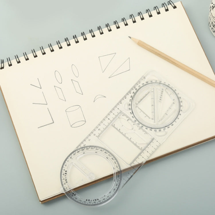 2pcs Multifunctional Drawing Ruler Function Drawing Protractor Geometric Ruler(For Primary School)