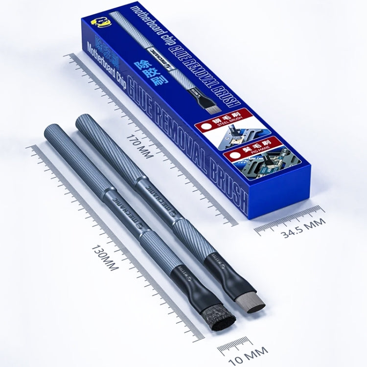 MECHANIC Cell Phone Motherboard Chip Degumming Brush PCB De-Tin Cleaning Cylinder Long Handle Brush, Style: Double-ended Sideburns+Steel Wire