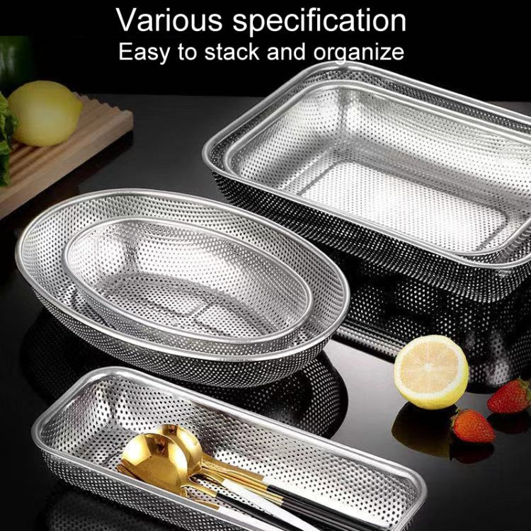 Kitchen Sterilization Cabinet Cutlery Organizer Household Stainless Steel Drainage Tray, Model: Line Rectangular Basket Medium