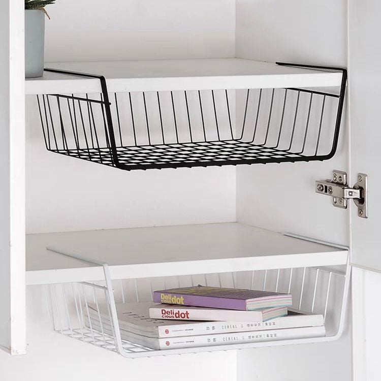 40x25x14cm Closet Organizer Metal Shelf Kitchen Cabinet Under Hanging Shelf(Black)