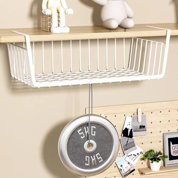 40x25x14cm Closet Organizer Metal Shelf Kitchen Cabinet Under Hanging Shelf(White)