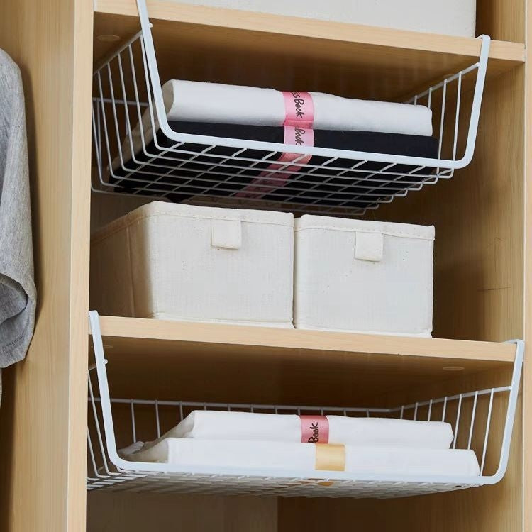 40x25x14cm Closet Organizer Metal Shelf Kitchen Cabinet Under Hanging Shelf(White)