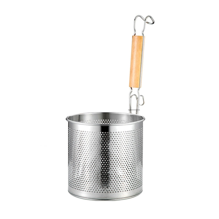 Household Stainless Steel Wooden Handle Spoon Kitchen Filtering Powder Oil Leakage Frying Basket, Model: 16cm Round Handle
